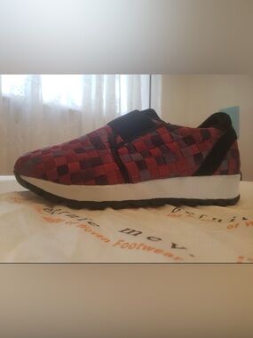 New Women’s Bernie Mev Slip On Sneakers, Red, Grey, and Black